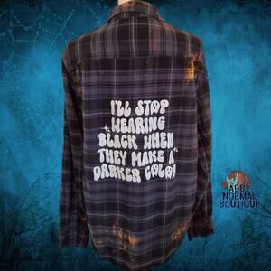 Gothic Button-Up Flannel Shirt, Wearing Black and White Plaid Large